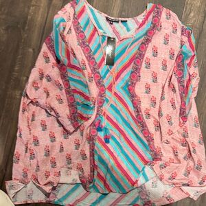 Tolani Multicolor Floral and Striped Top